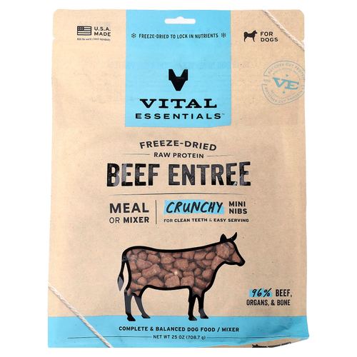 Vital Essentials, сублимированный сырой протеин, хрустящие мини-бобы, для собак, говяжий вкус, 708,7 г (25 унций)