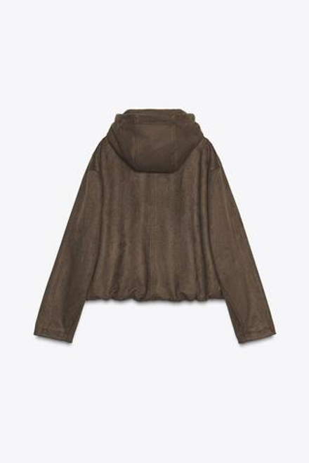 ZARA БОМБЕР ИЗ ИСКУССТВЕННОЙ ЗАМШИ С КАПЮШОНОМ, КОРИЧНЕВЫЙ