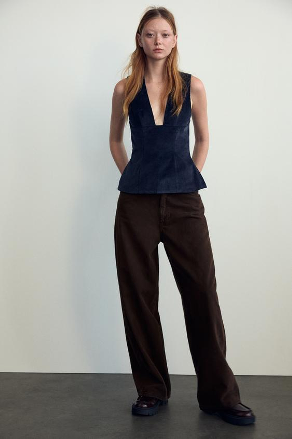 ZARA ВЕЛЬВЕТОВЫЙ ТОП, МОРСКОЙ СИНИЙ