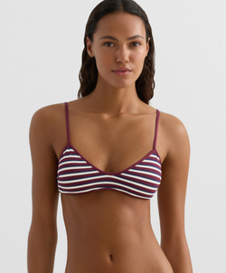 OYSHO Топ-бикини с треугольными чашечками в контрастную полоску, сливовый