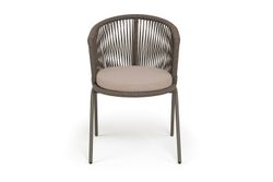 "Люксембург" стул плетеный из роупа, каркас из стали бежево-серый (RAL7006) муар, роуп коричневый круглый, ткань Mossle бежевая