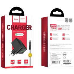 Скоростное зарядное устройство Hoco C70A с кабелем MicroUSB, черная