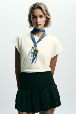 ZARA ЮБКА-ШОРТЫ С ШИРОКОЙ ТАЛИЕЙ И ОРЮШАМИ, ЧЕРНЫЙ