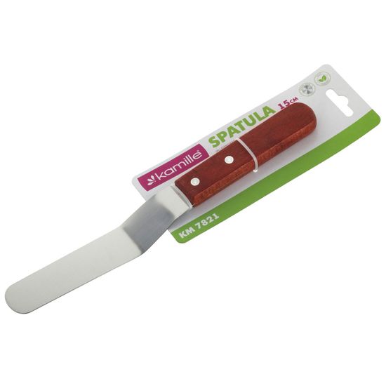 Лопатка-шпатель кондитерский 15 см. Kamille KM 7821 из нержавеющей стали с деревянной ручкой