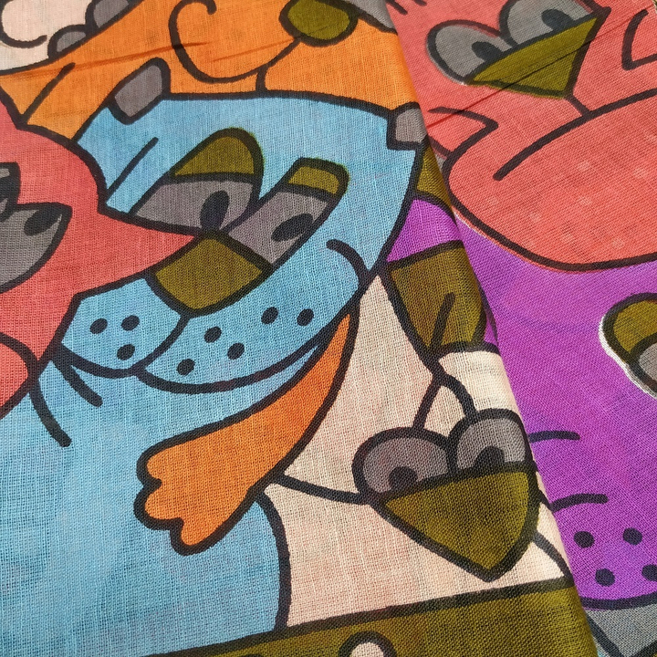 Платок материал Хлопок 100% "Круг котов" на сером фоне с коричневой каймой 100x100 см.