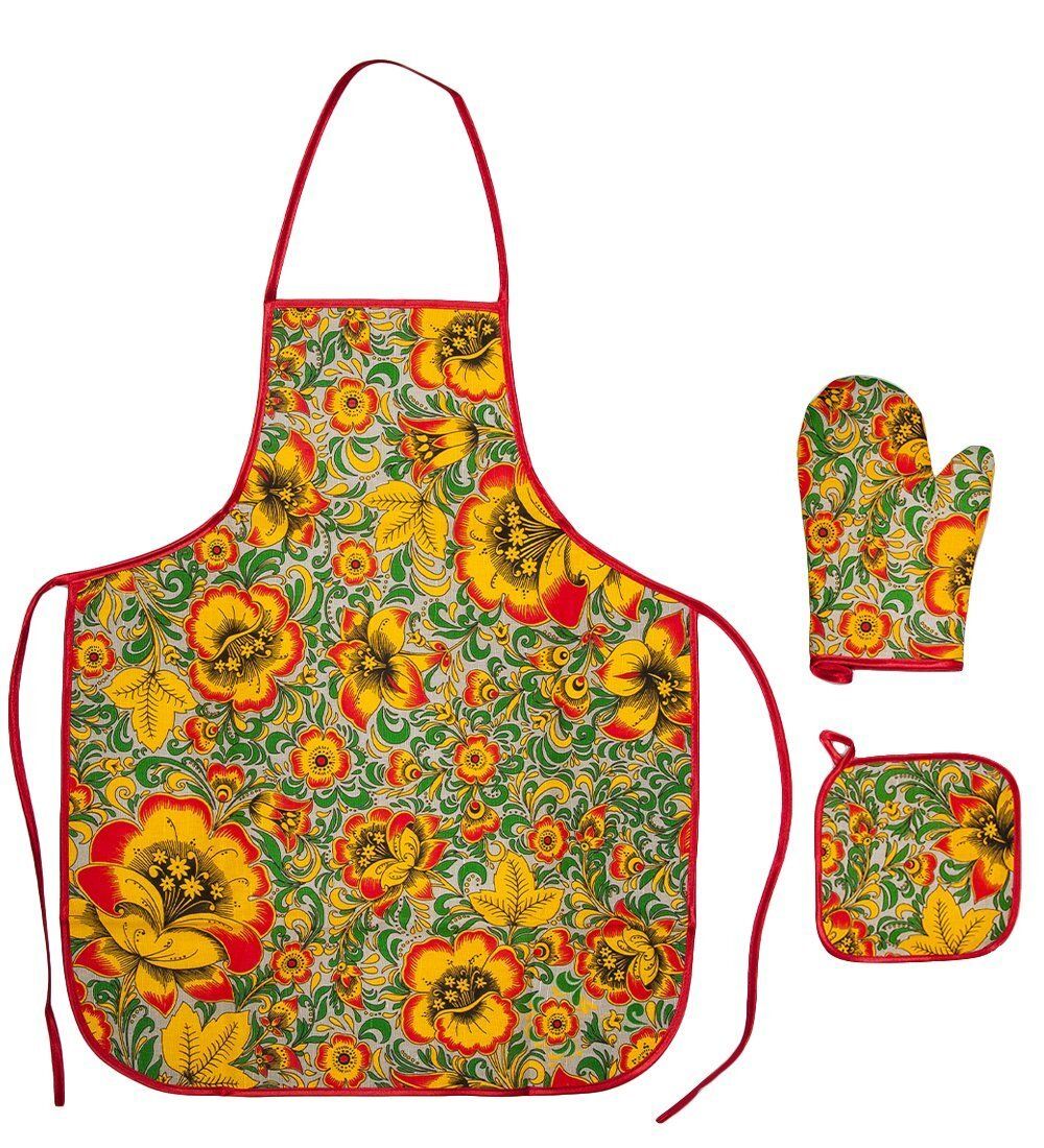 ТК-201 Набор 3 пр. «Фартук, рукавица, прихватка» (лен) в асс.