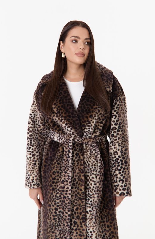 Шуба из овчины на трикотажной основе укороченная, леопард