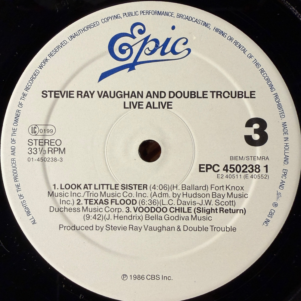 Stevie Ray Vaughan And Double Trouble – Live Alive 2LP (Голландия 1986г.)