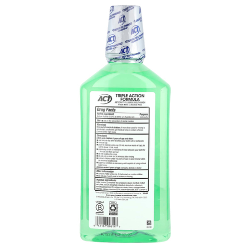 ACT, Total Care, ополаскиватель для рта с фторидом, против кариеса, без спирта, свежая мята, 1 л (33,8 жидк. унции)
