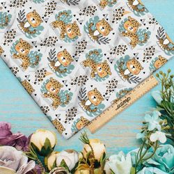 Ткань оксфорд 210 тигрята на листочках