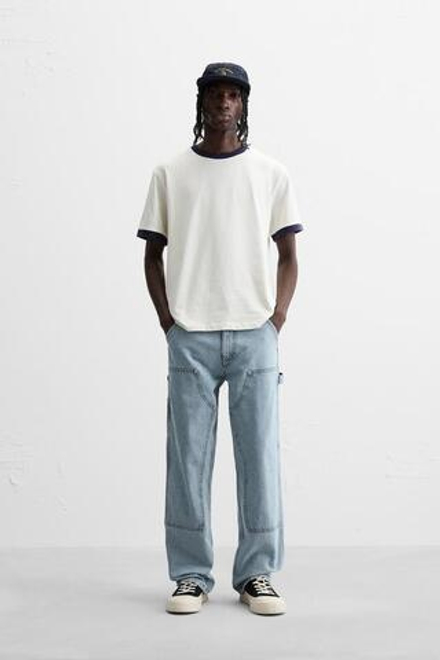 ZARA ДЖИНСЫ CARPENTER С КАРМАНАМИ, СИНИЙ