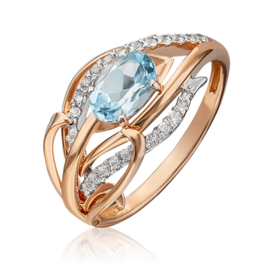 Кольцо «Перо» из красного золота с топазом и натуральными топазами white