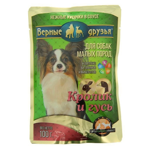 Влажный корм Верные друзья для взрослых собак мелких пород, кролик гусь, 100 г