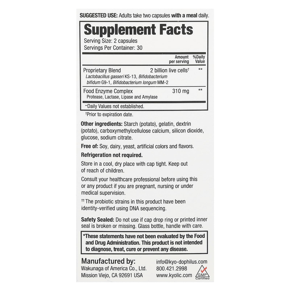 Kyolic, Kyo Dophilus, фермент и пробиотик, 60 капсул