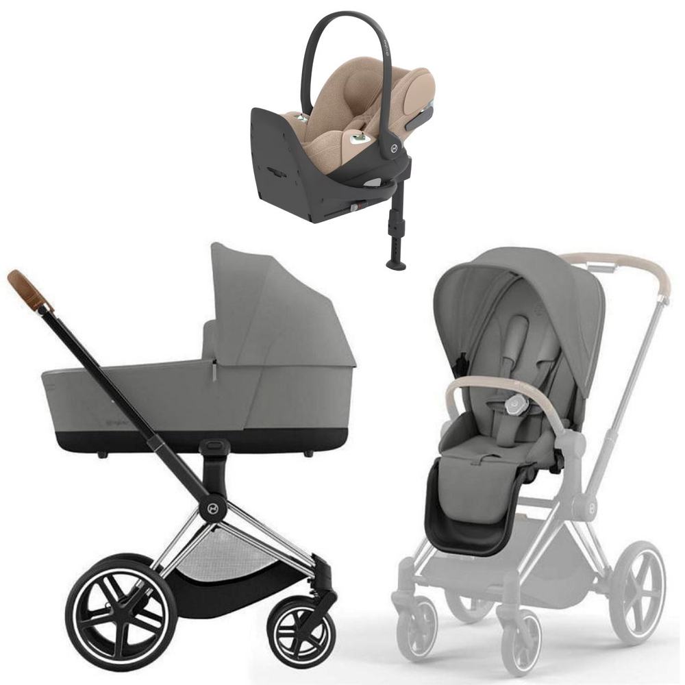 Коляска Cybex Priam IV Chrome Brown complete Cloud T Cozy Beige Plus Base T 4 в 1 Mirage Grey