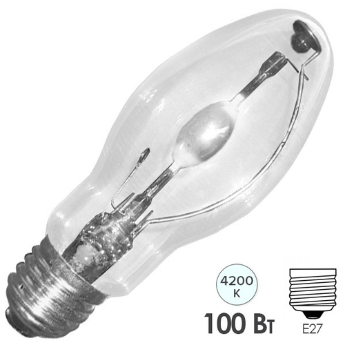 Лампа металлогалогенная SYLVANIA HSI-M 100W/CL/NDL Е27 4000К 8500lm прозрач ±360° (МГЛ) 20952