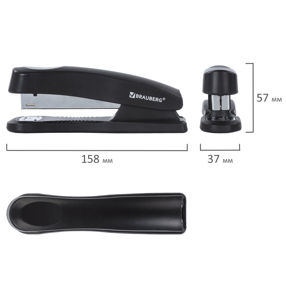 Степлер №24/6 26/6 BRAUBERG "Standard+" до 30 листов полнозагрузочный черный (2 штуки в упаковке)