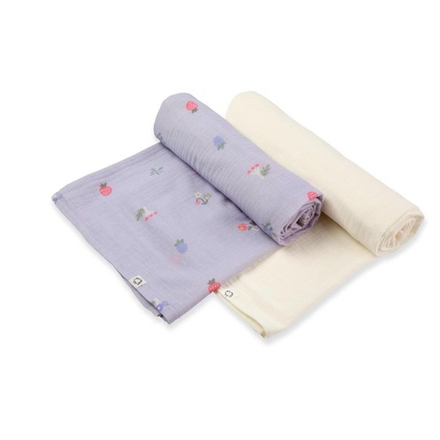 Пелёнки муслиновые BUBA KIDS, 2 шт., Таежные ягоды/ сливочный, 75х115