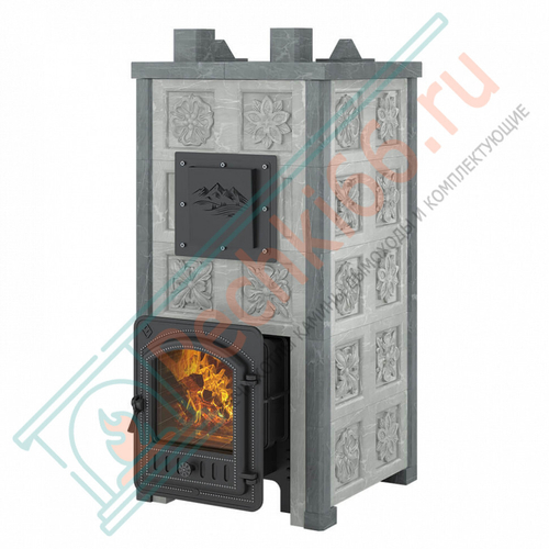 Печь Эверест "Легкий пар Профи" каменка «по-серому», Талькохлорит, Б/В, Резная (2 стор.+фасад)