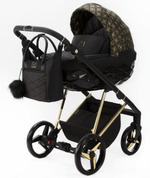 Детская коляска Adamex Quantum SE Exclusive 3 в 1 Q-DW518 (ЧЕРНЫЙ+ЗОЛОТОЙ ОРНАМЕНТ+ЗОЛОТО РАМА)