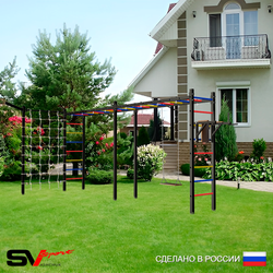 Уличная шведская стенка Sv Sport рукоход х 2 с комплектом турник прямой У55455 (Брусья/Деревянные/Кронш бокс/Сетка)