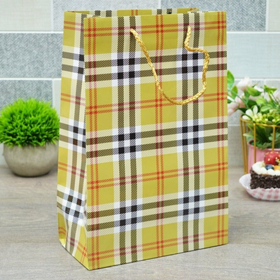 Пакет бумажный 20*30*10см с ручками "Клетки и полоски" микс