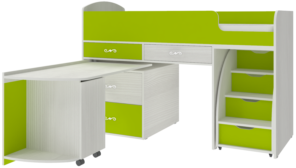 Кровать-чердак КарИВи Малыш 6 Белое Дерево Лайм