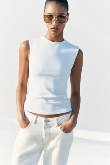 ZARA ФУТБОЛКА БЕЗ РУКАВОВ, БЕЛЫЙ