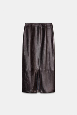 ZARA ЮБКА МИДИ ИЗ ИСКУССТВЕННОЙ КОЖИ, КОРИЧНЕВЫЙ