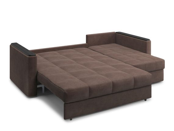 Диван угловой с оттоманкой Неаполь 1,4 - Velutto 23 шоколад/накладка венге