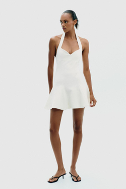 ZARA КОРОТКОЕ ПЛАТЬЕ-ХАЛТЕР ИЗ ИНТЕРЛОКА, ЭКРЮ