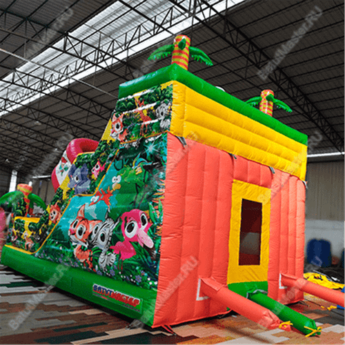 Надувной батут-горка "Слоник в джунглях",с переходом  6*5*5,5 м