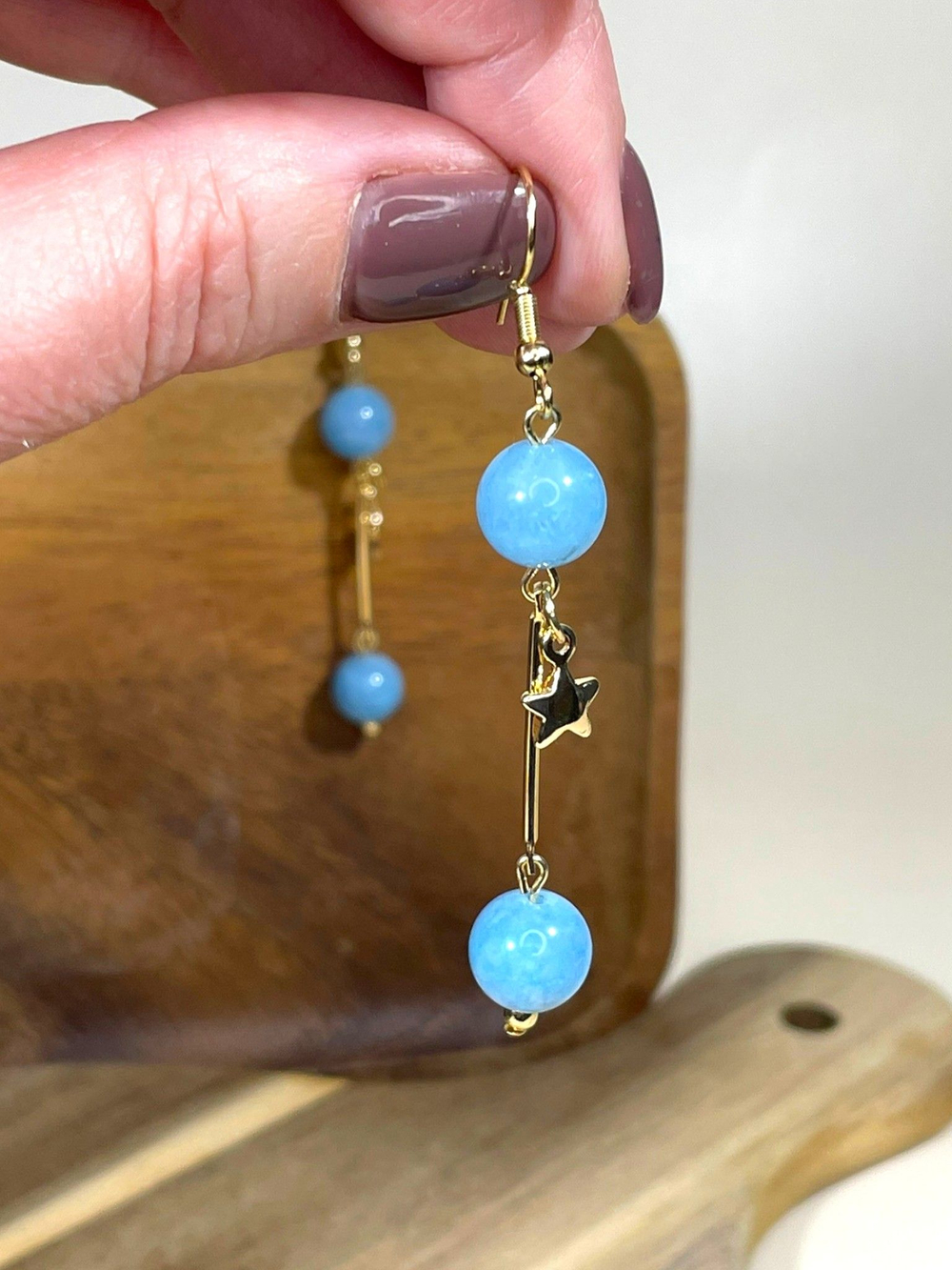 Серьги подвески голубой кварц