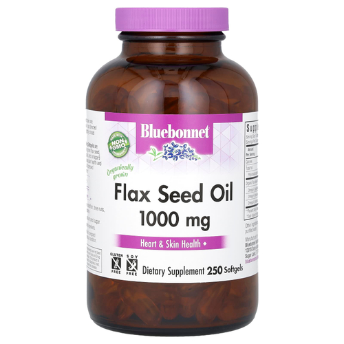 Bluebonnet Nutrition, Органическое льняное масло, 1000 мг, 250 мягких таблеток