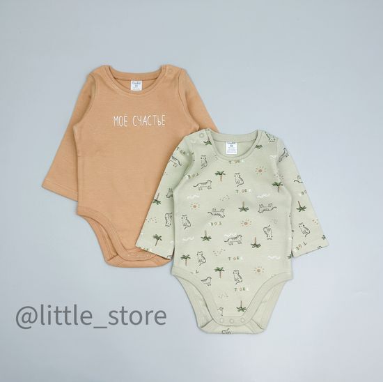 Комплект боди с длинным рукавом, Мини-сафари/св-коричневый