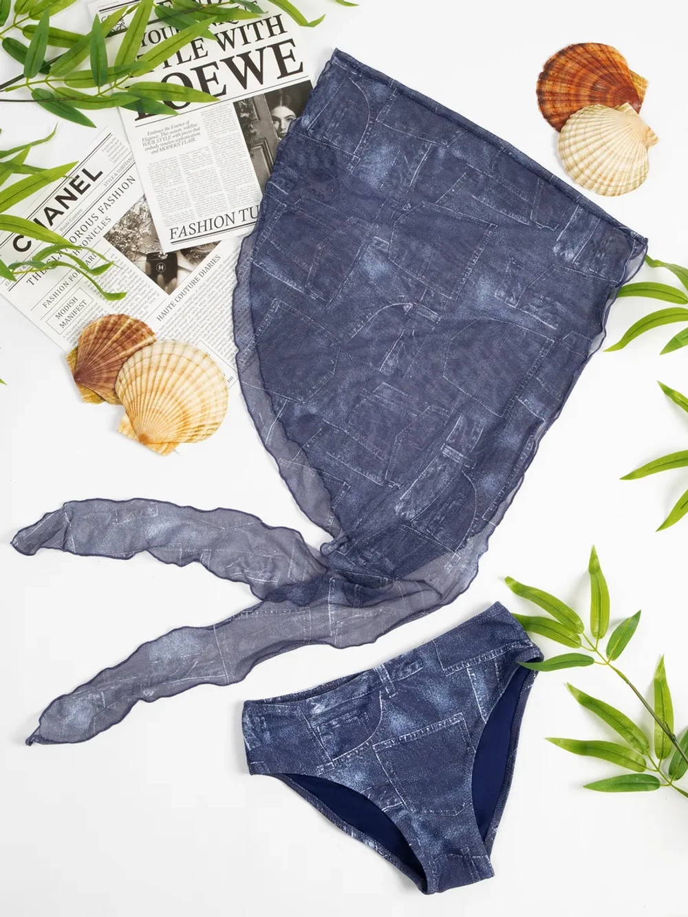 купальник раздельный 3 в 1 с накидкой и повязкой на голову