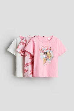 H&M Набор из трех хлопковых футболок с принтом, розовый