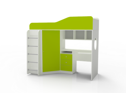 Кровать-чердак КарИВи Кадет 1 с металлической лестницей Белый  Лайм