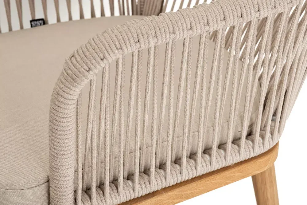 "Лион" стул плетеный из роупа, основание дуб, роуп бежевый круглый, ткань бежевая 035