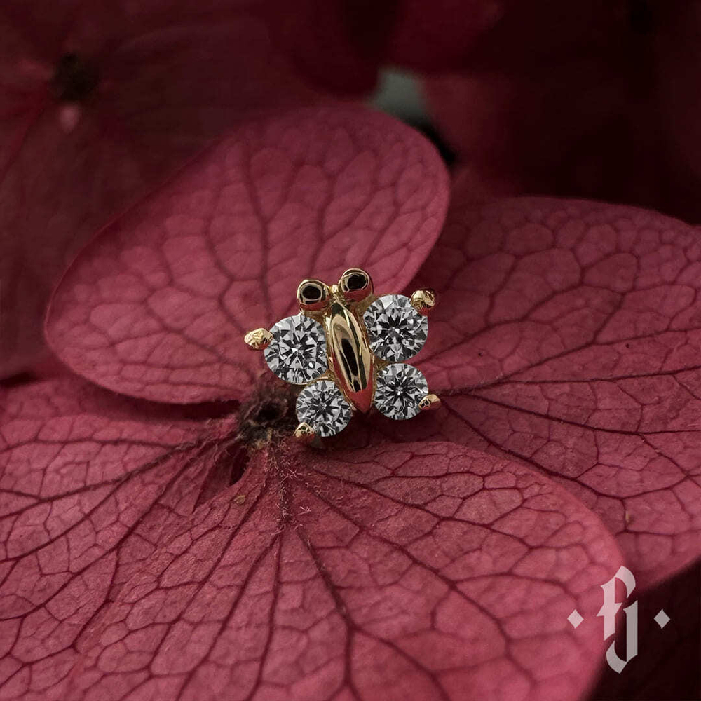 Накрутка "Butterfly" - Желтое золото - White CZ