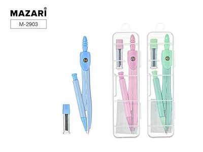 Готовальня, 2 предмета.циркуль металл,грифель в футляре,в ассорт(Mazari)