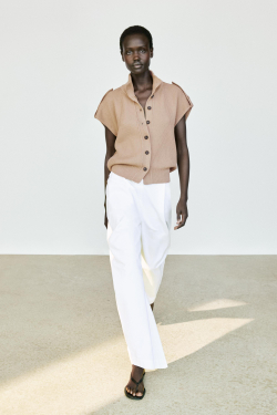 Massimo Dutti Трикотажный жилет из 100% хлопка с пуговицами, цвет верблюжьей шерсти