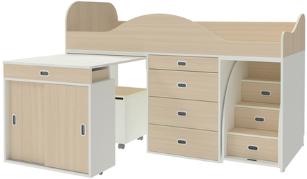 Кровать-чердак КарИВи Малыш Люкс Белый   Дуб Молочный