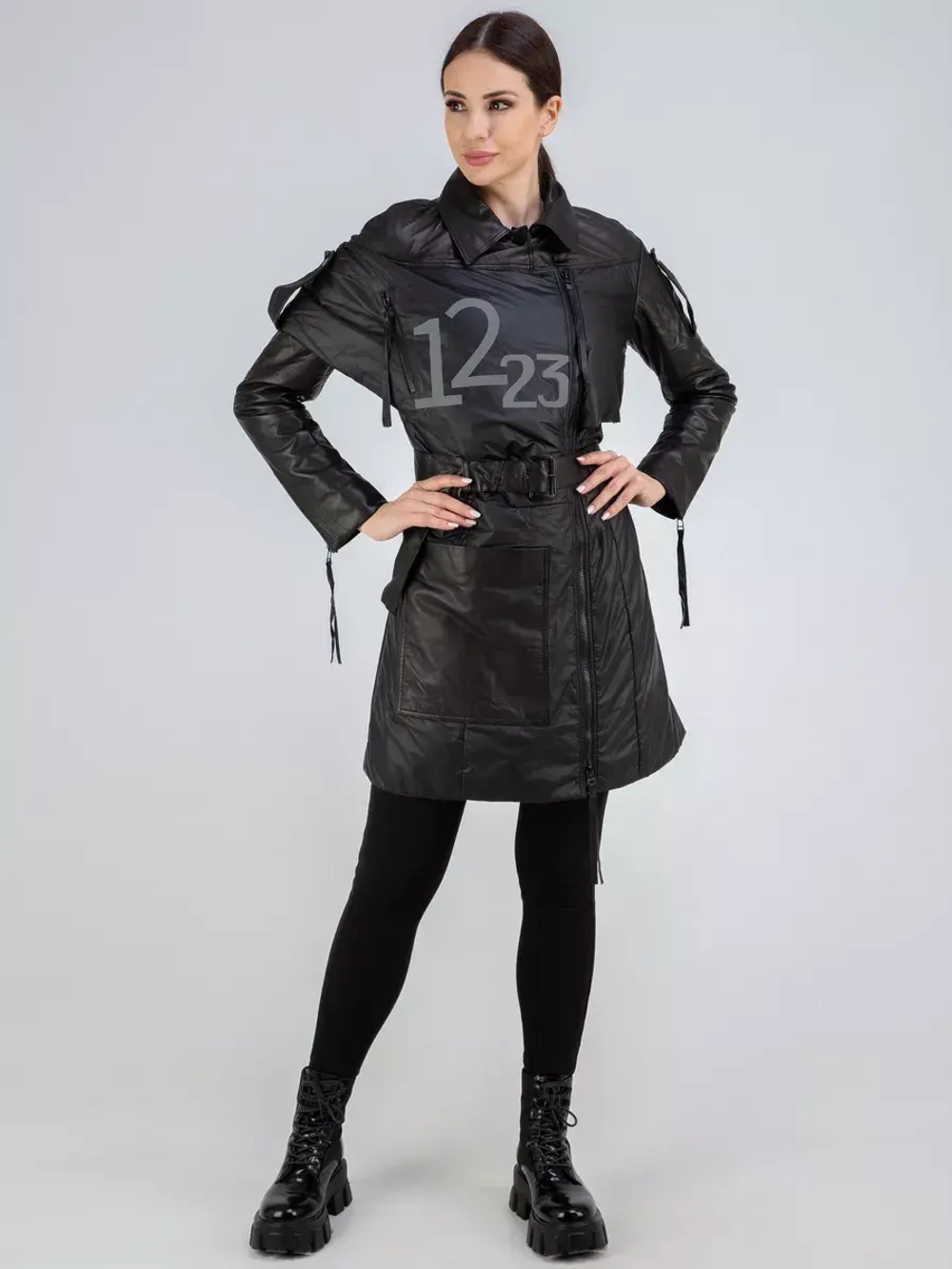 Куртка демисезонная из натуральной кожи и плащевки пальто