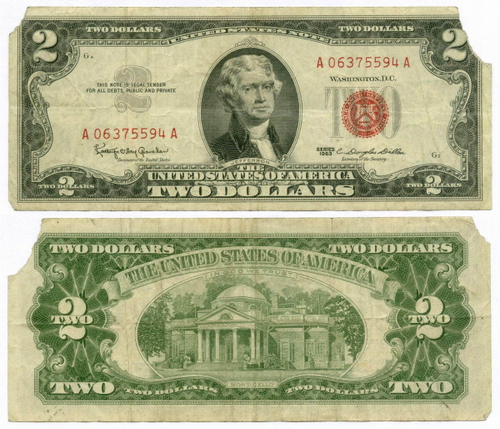 Банкнота США 2 доллара 1963 A 06375594 A. G