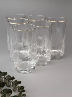 Набор изогнутых бокалов с золотой каймой, 6 шт. 450 мл