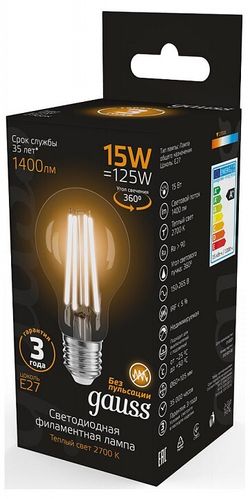Лампа светодиодная Gauss Filament E27 15Вт 2700K 102902115