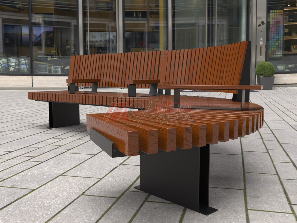 Скамейка Rail Road 03 Long с поворотом и подлокотниками