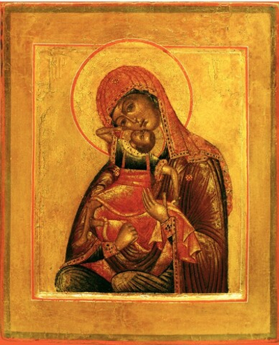 Взыграние Младенца икона Божией Матери деревянная на левкасе
