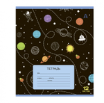 Тетрадь 12л., клетка, Alingar, скрепка, блок офсет, 100% белизна, мелованный картон (стандарт), "Космос", 5 дизайнов в пленке т/у